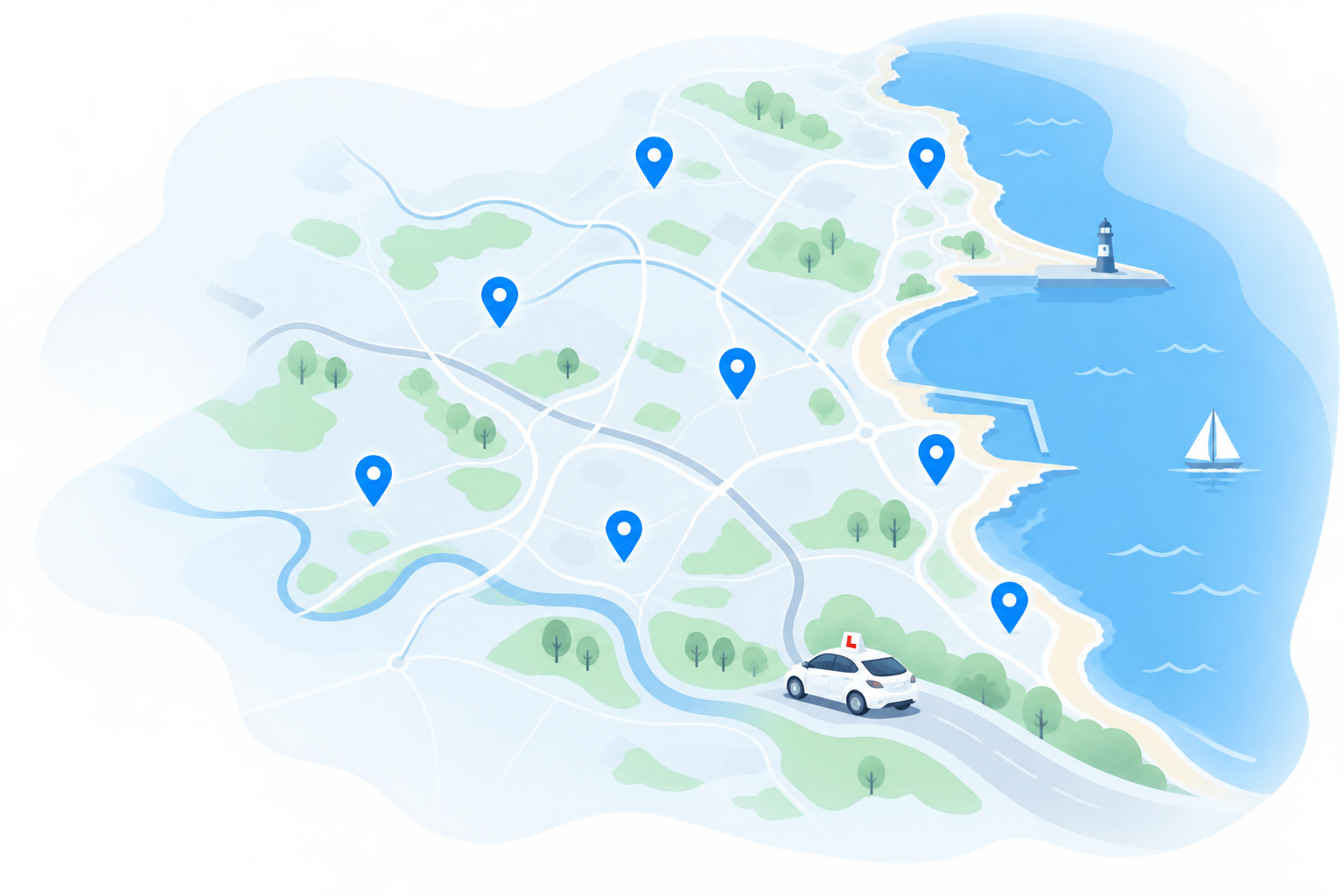 Illustration showing the local areas covered by Ready Set Drive